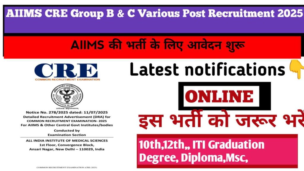 AIIMS CRE Grade A B Various Recruitment 2025