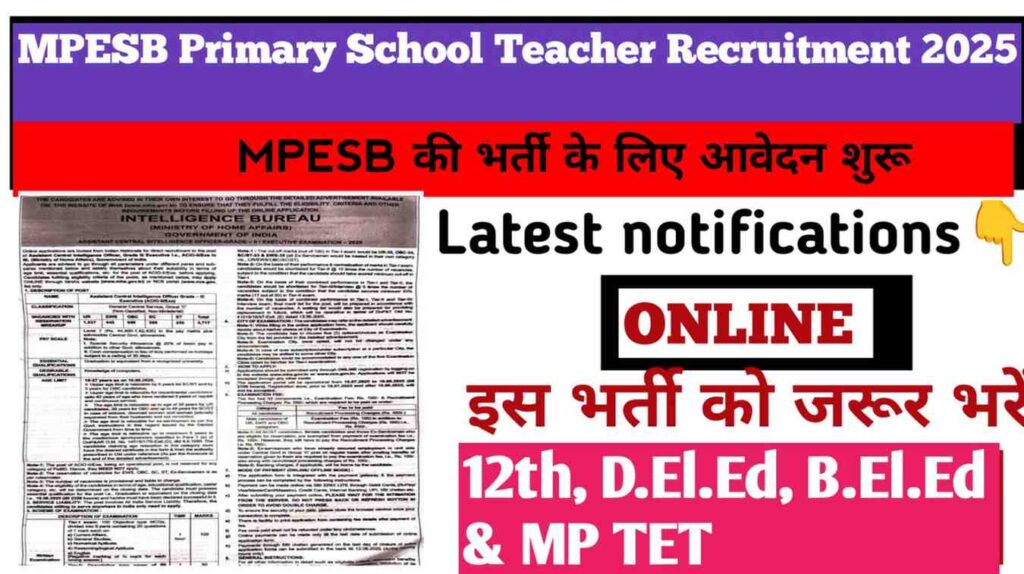 MPESB Primary School Teacher PSTST Recruitment 2025
