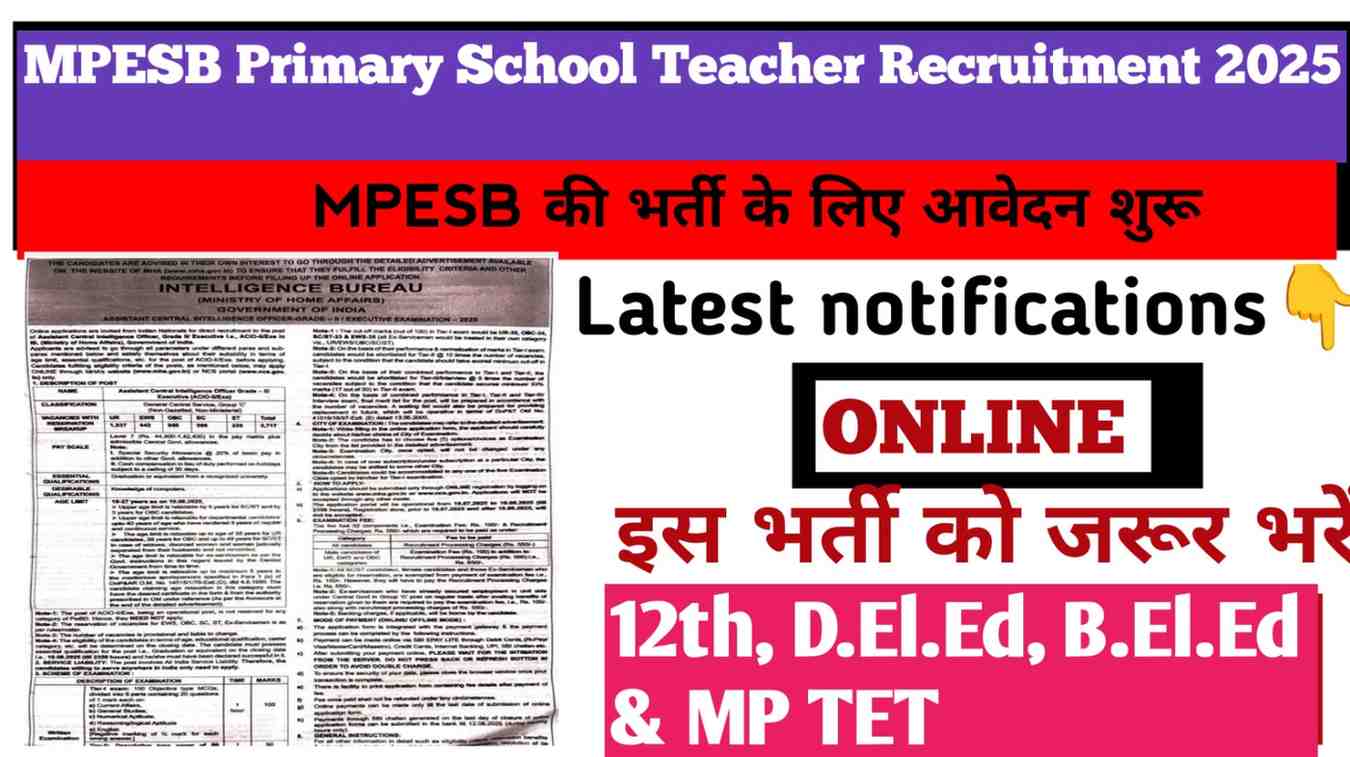 MPESB Primary School Teacher PSTST Recruitment 2025