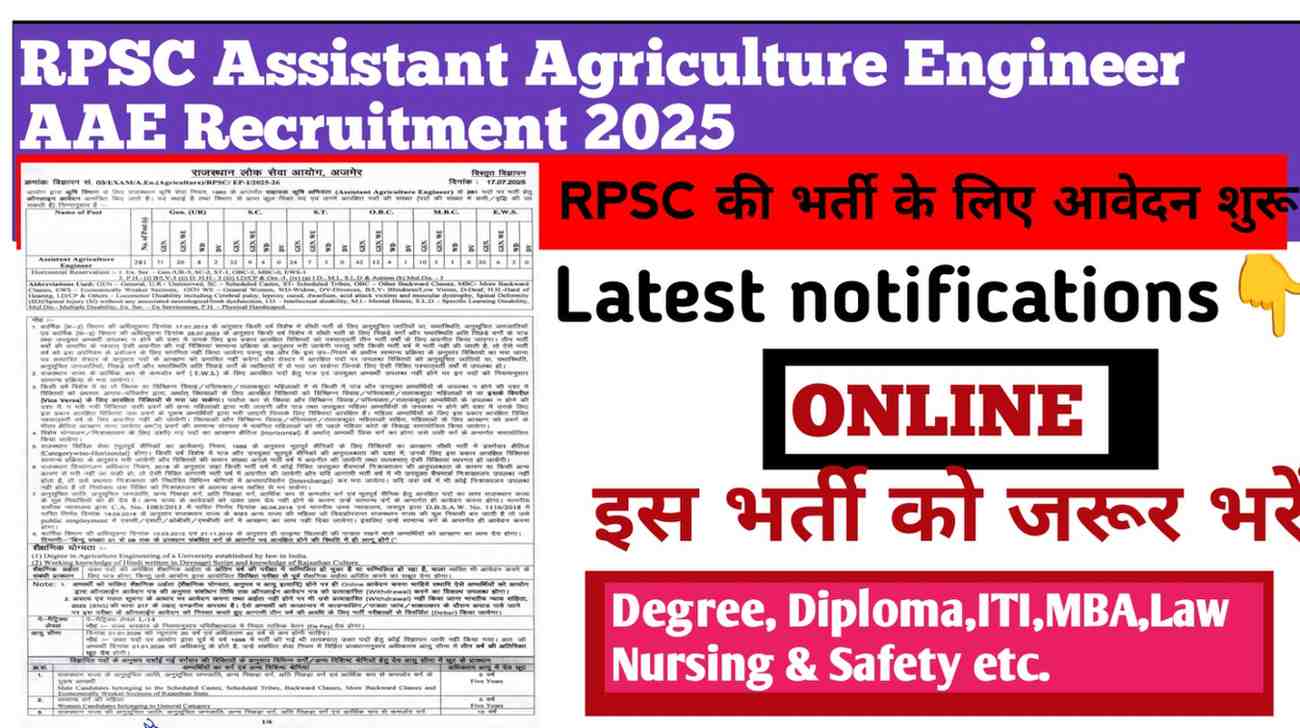RPSC Assistant Agriculture Engineer AAE Recruitment 2025