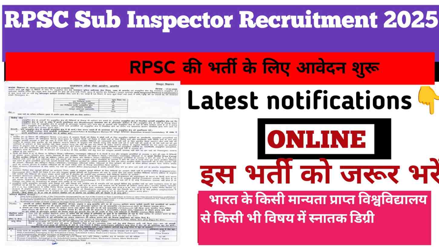 RPSC Sub Inspector Recruitment 2025