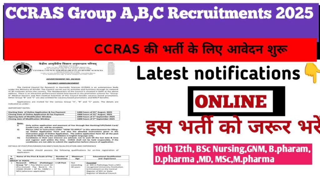 CCRAS Group A,B,C Recruitments 2025