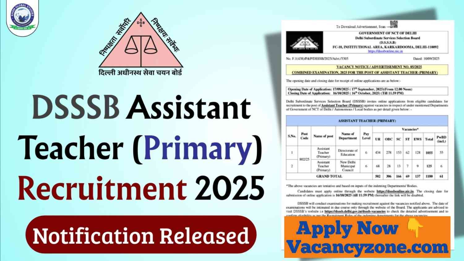 DSSSB Assistant Teacher (Primary) Recruitment 2025