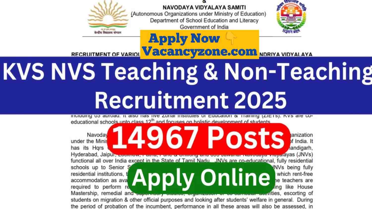 KVS NVS Teaching & Non-Teaching Recruitment 2025 