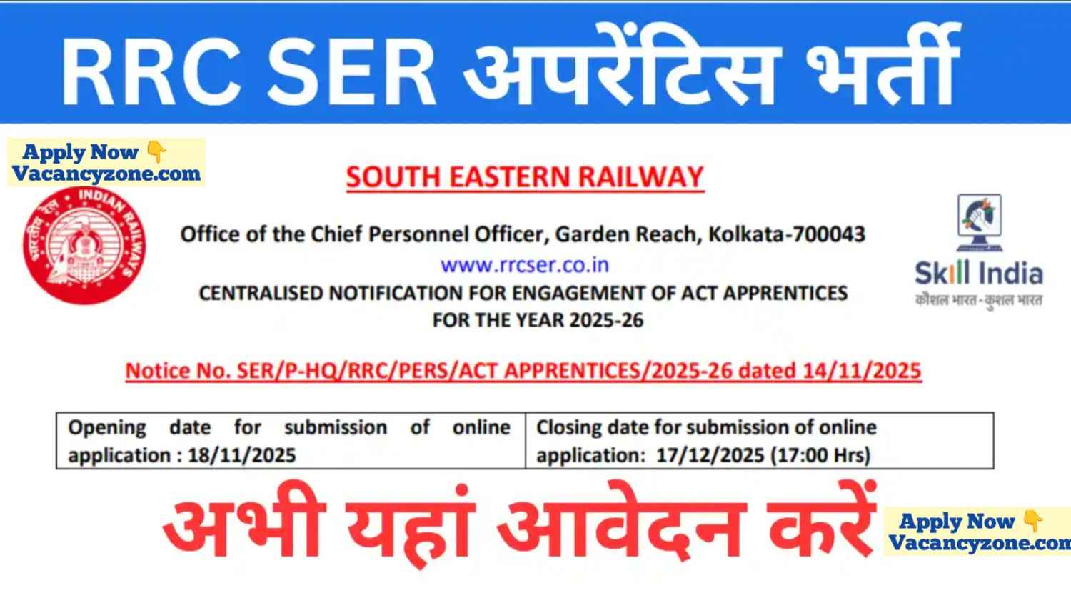 RRC SER Apprentice Recruitment 2025
